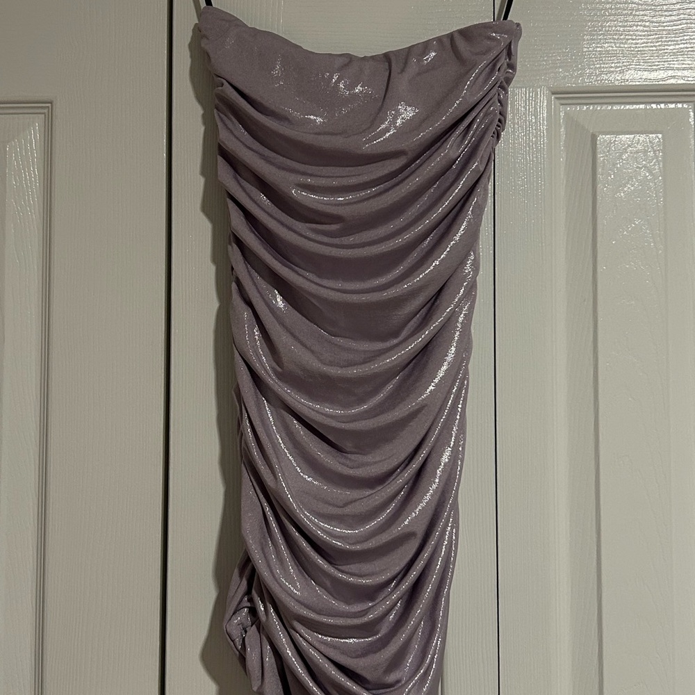 Shimmery Lilac Ruched Strapless Dress